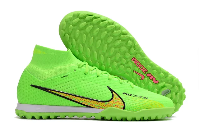 Nike Jaune Orange Haut-Coupé Ajusté Chaussette Supérieure Flyknit Construction Gazon Artificiel Chaussures de Football 12