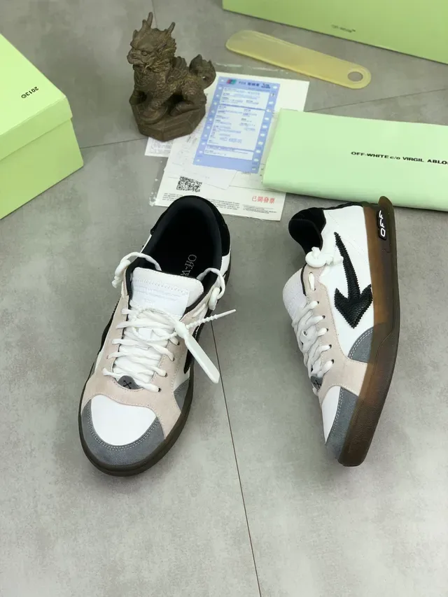 Off-White Beige Low-Top Mixed-Material Lifestyle Sneakers 5