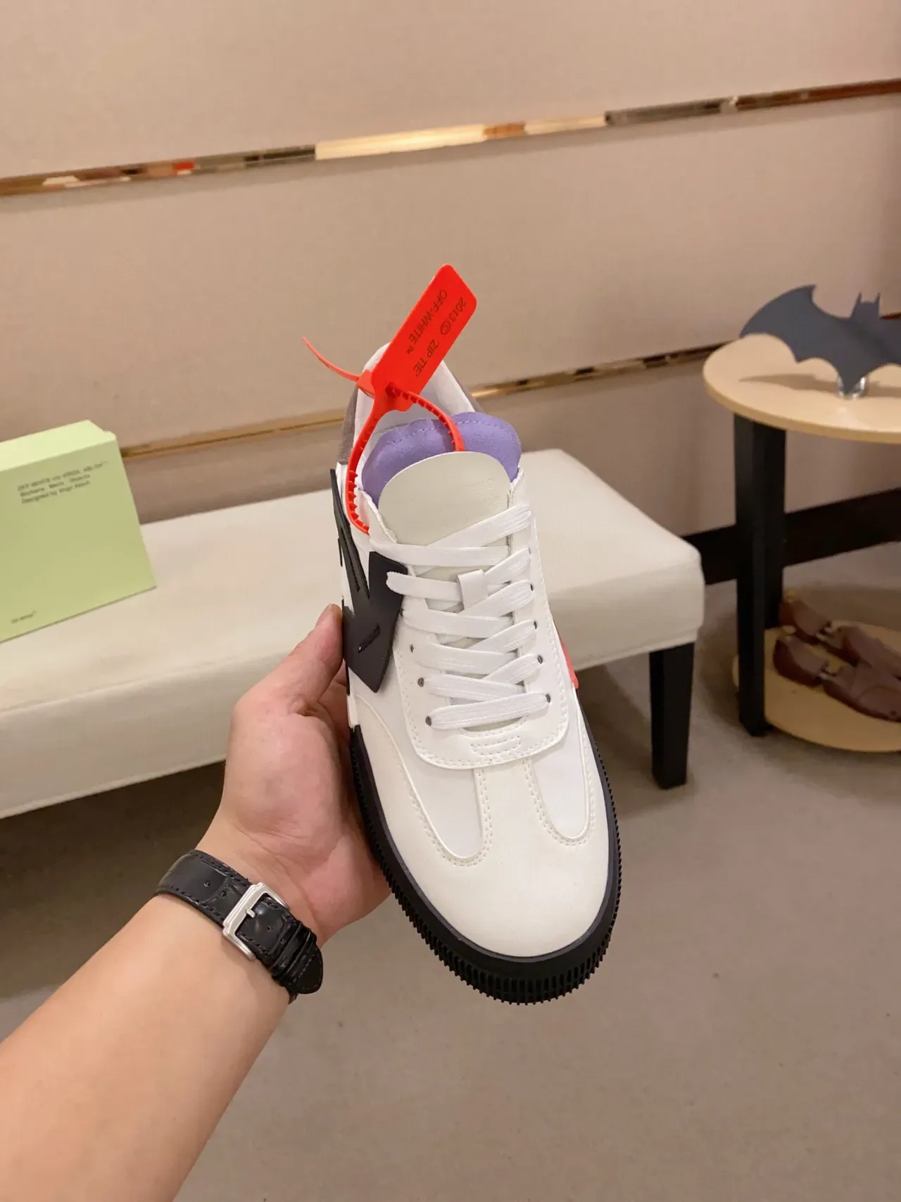 Off-White Black Industrial Arrow Logo Diagonal Striped Midsole Lifestyle Sneakers 2