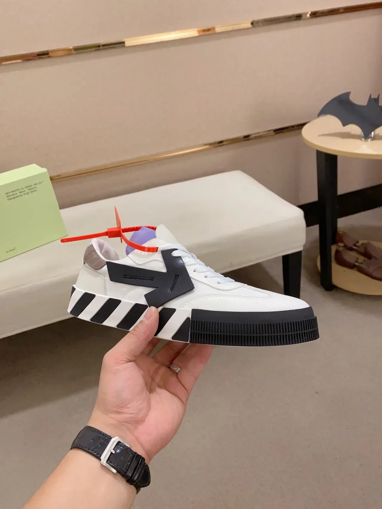 Off-White Black Industrial Arrow Logo Diagonal Striped Midsole Lifestyle Sneakers 4