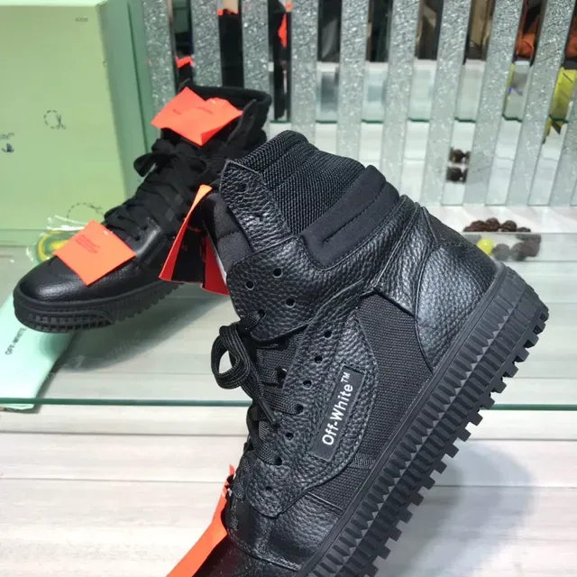 Off-White Preto Laranja Tênis Lifestyle de Alto com Parte Superior de Couro Texturizado 5