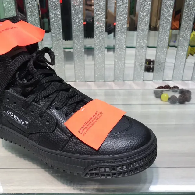 Off-White Preto Laranja Tênis Lifestyle de Alto com Parte Superior de Couro Texturizado 6