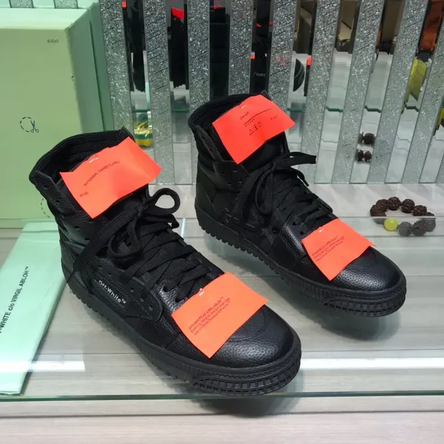 Off-White Preto Laranja Tênis Lifestyle de Alto com Parte Superior de Couro Texturizado 8