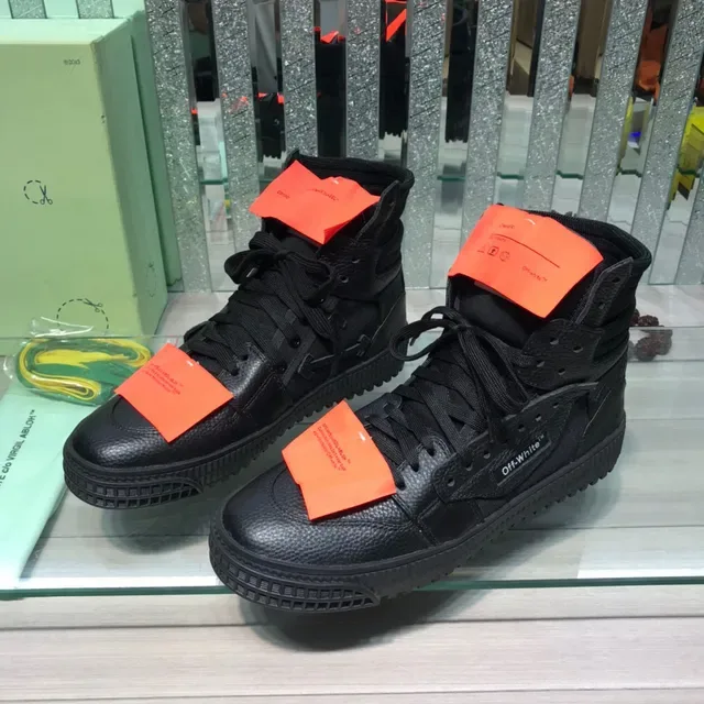 Off-White Preto Laranja Tênis Lifestyle de Alto com Parte Superior de Couro Texturizado 9