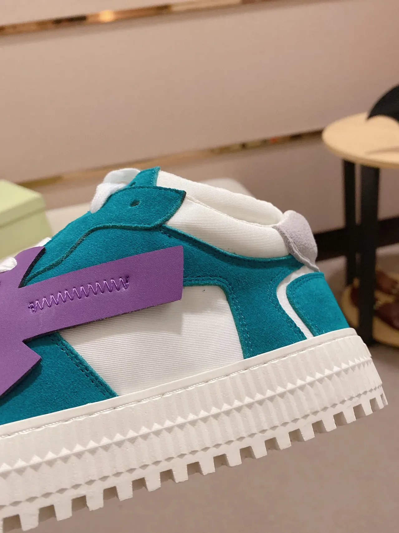 Off-White Blue Purple High-Top Chunky Platform Sole Lifestyle Sneakers 4