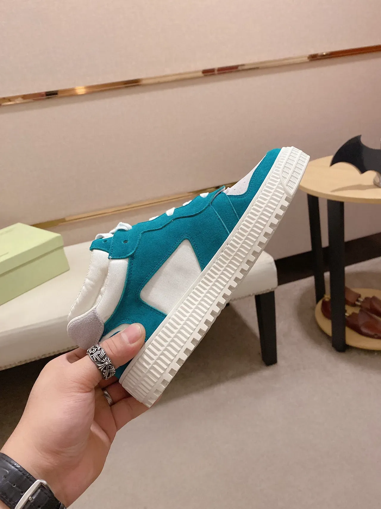 Off-White Blue Purple High-Top Chunky Platform Sole Lifestyle Sneakers 6