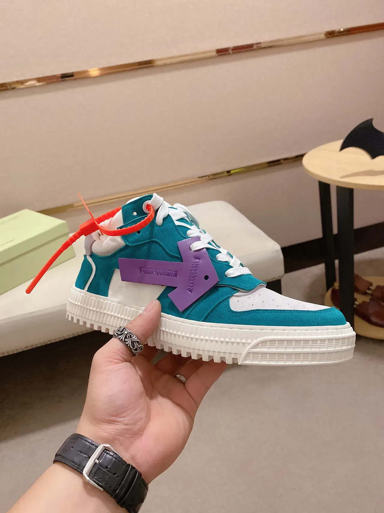 Off-White Blue Purple High-Top Chunky Platform Sole Lifestyle Sneakers 7