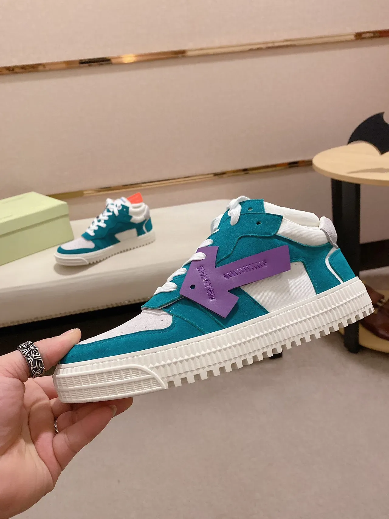 Off-White Blue Purple High-Top Chunky Platform Sole Lifestyle Sneakers 8