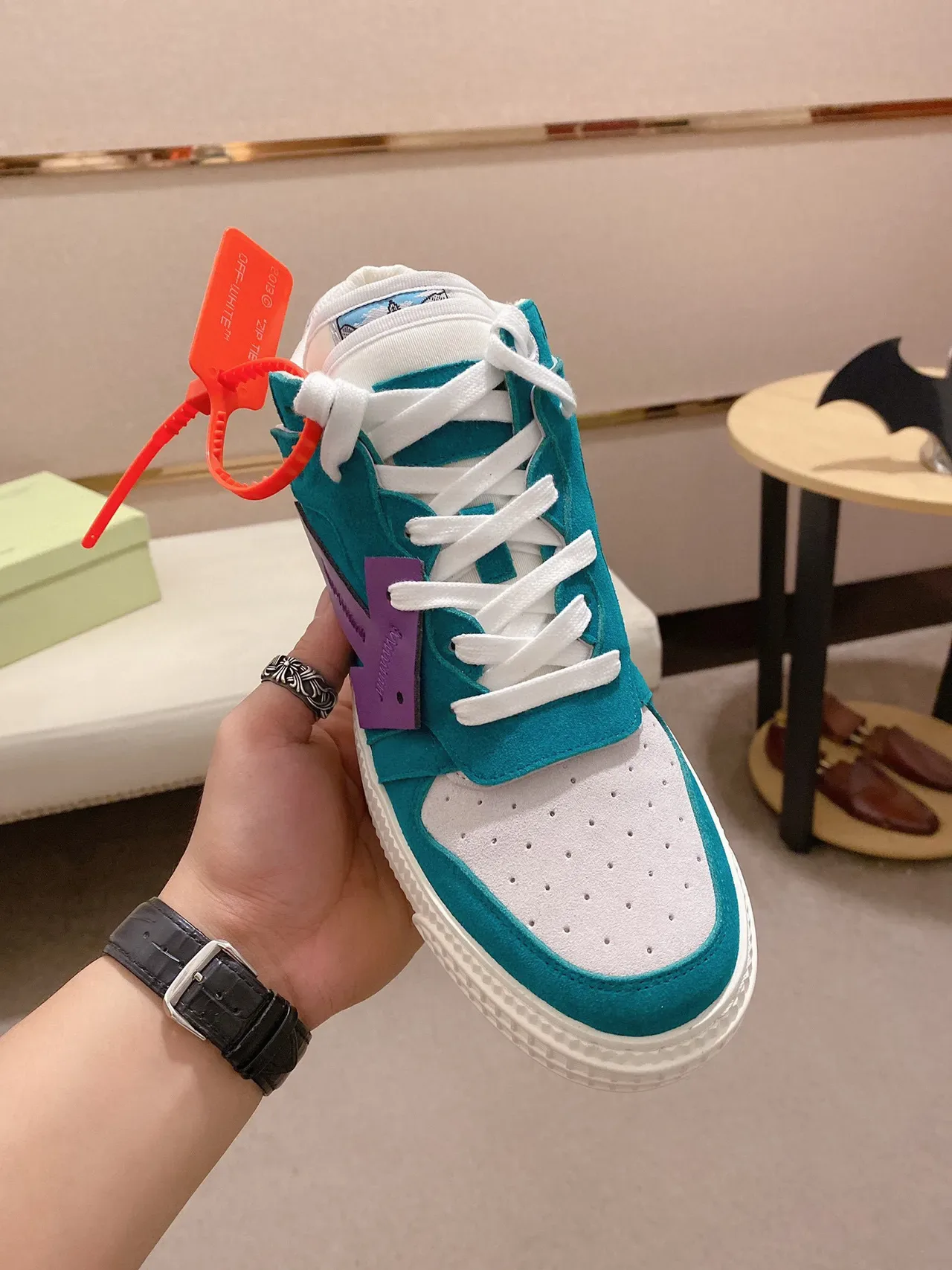 Off-White Blue Purple High-Top Chunky Platform Sole Lifestyle Sneakers 9