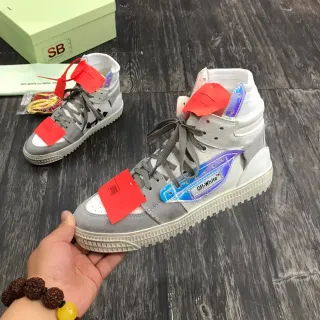 Off-White رمادي أحمر حذاء رياضي عالي الارتفاع تصميم صناعي أسلوب حياة