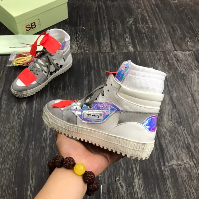 Off-White رمادي أحمر حذاء رياضي عالي الارتفاع تصميم صناعي أسلوب حياة 4