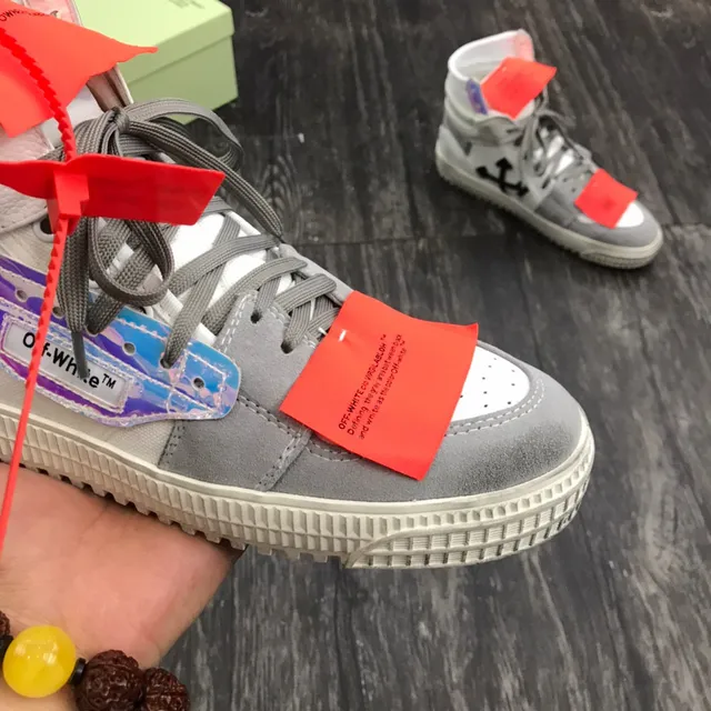 Off-White رمادي أحمر حذاء رياضي عالي الارتفاع تصميم صناعي أسلوب حياة 5