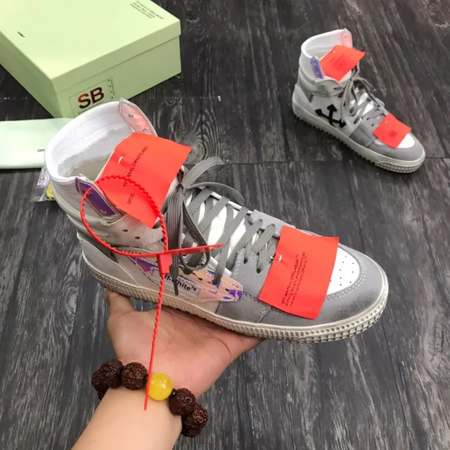 Off-White رمادي أحمر حذاء رياضي عالي الارتفاع تصميم صناعي أسلوب حياة 6