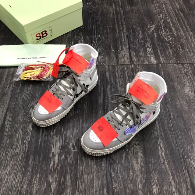 Off-White رمادي أحمر حذاء رياضي عالي الارتفاع تصميم صناعي أسلوب حياة 7