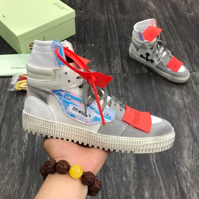 Off-White رمادي أحمر حذاء رياضي عالي الارتفاع تصميم صناعي أسلوب حياة 8