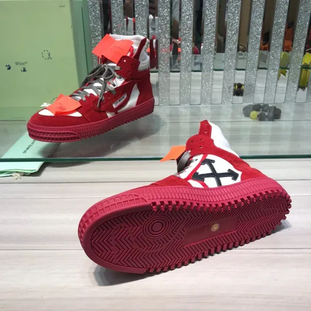 Off-White ستايل صناعي حذاء رياضي عالي التوب أحمر وأبيض لأسلوب الحياة 2