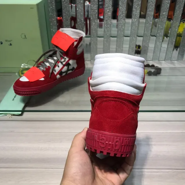 Off-White ستايل صناعي حذاء رياضي عالي التوب أحمر وأبيض لأسلوب الحياة 3