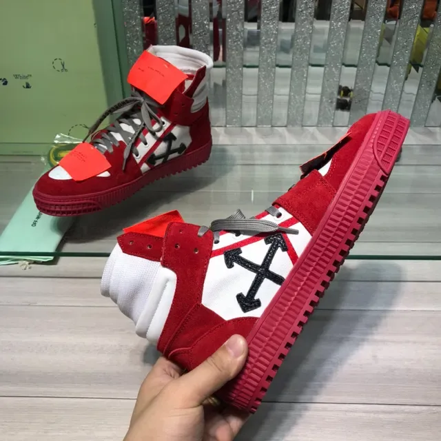 Off-White ستايل صناعي حذاء رياضي عالي التوب أحمر وأبيض لأسلوب الحياة 4