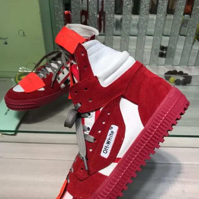 Off-White ستايل صناعي حذاء رياضي عالي التوب أحمر وأبيض لأسلوب الحياة 5