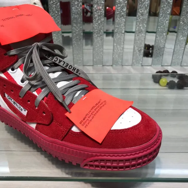 Off-White ستايل صناعي حذاء رياضي عالي التوب أحمر وأبيض لأسلوب الحياة 6