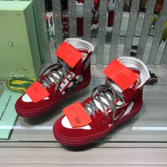 Off-White ستايل صناعي حذاء رياضي عالي التوب أحمر وأبيض لأسلوب الحياة 7