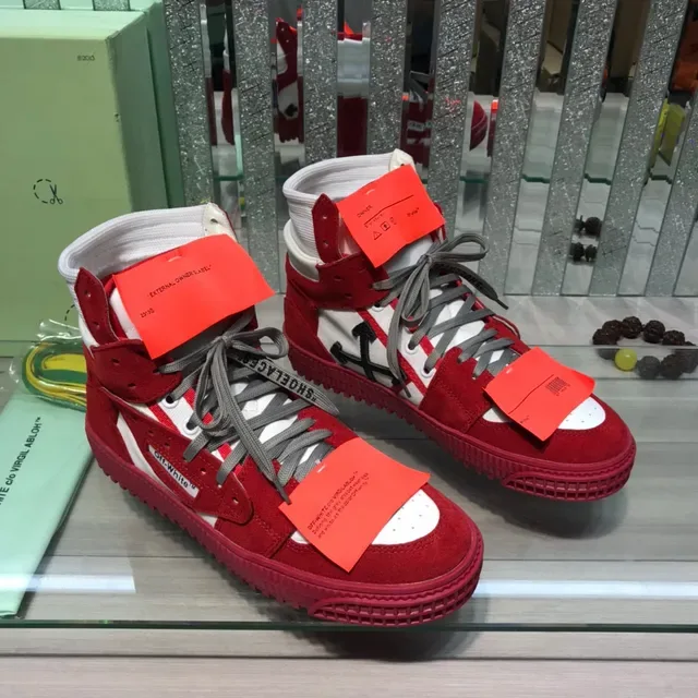 Off-White ستايل صناعي حذاء رياضي عالي التوب أحمر وأبيض لأسلوب الحياة 8