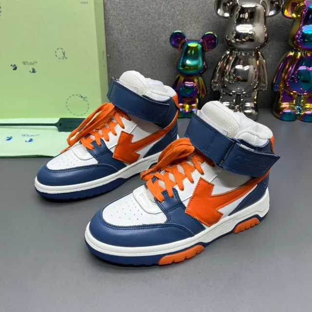 Off-White Navy Orange Tênis De Cano Alto Industrial-Luxe Estilo De Vida 8