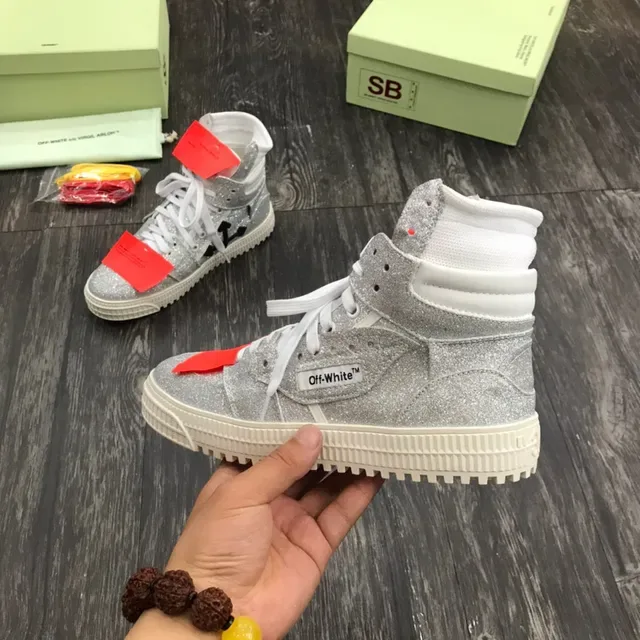Off-White The Ten tênis lifestyle de cano alto prata vermelho glitter superior 2