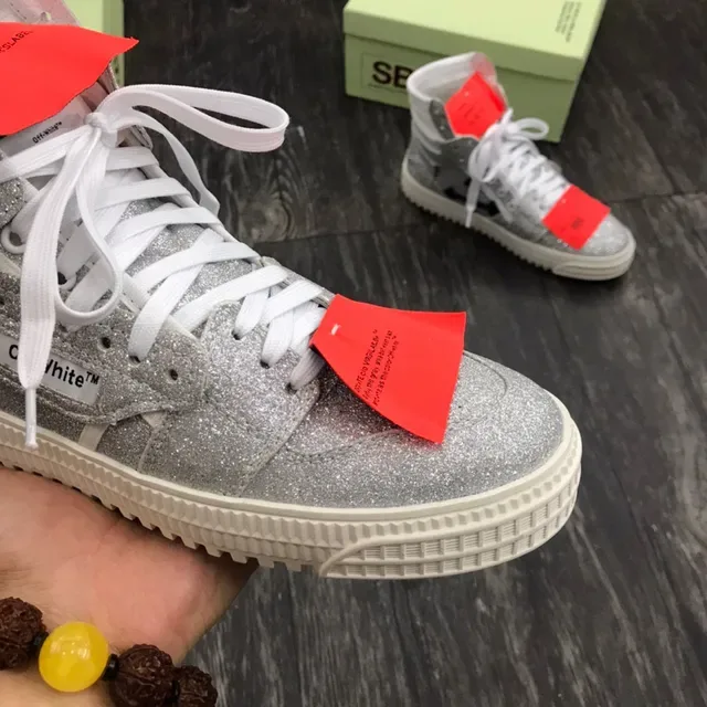 Off-White The Ten tênis lifestyle de cano alto prata vermelho glitter superior 5