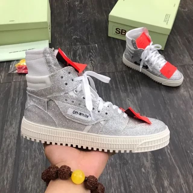 Off-White The Ten tênis lifestyle de cano alto prata vermelho glitter superior 6