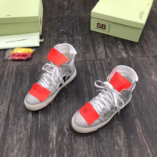 Off-White The Ten tênis lifestyle de cano alto prata vermelho glitter superior 8