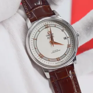 Omega De Ville Co-Axial Chronometer White Dial Brown Leather Mechanical Watch