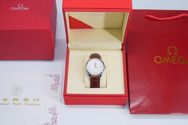 Omega De Ville Co-Axial Chronometer Cadran Branco Couro Marrom Relógio Mecânico 4