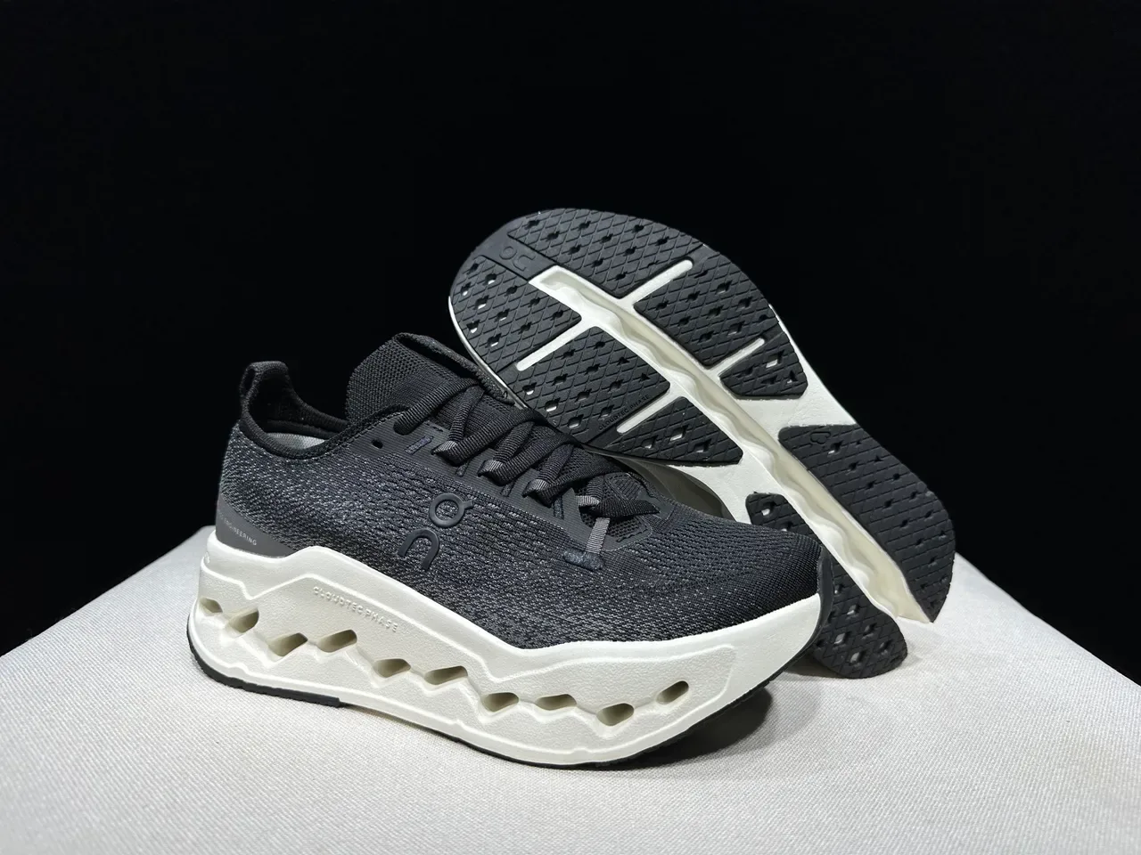 On Cloudmonster Black and Off-White Running Shoes 10