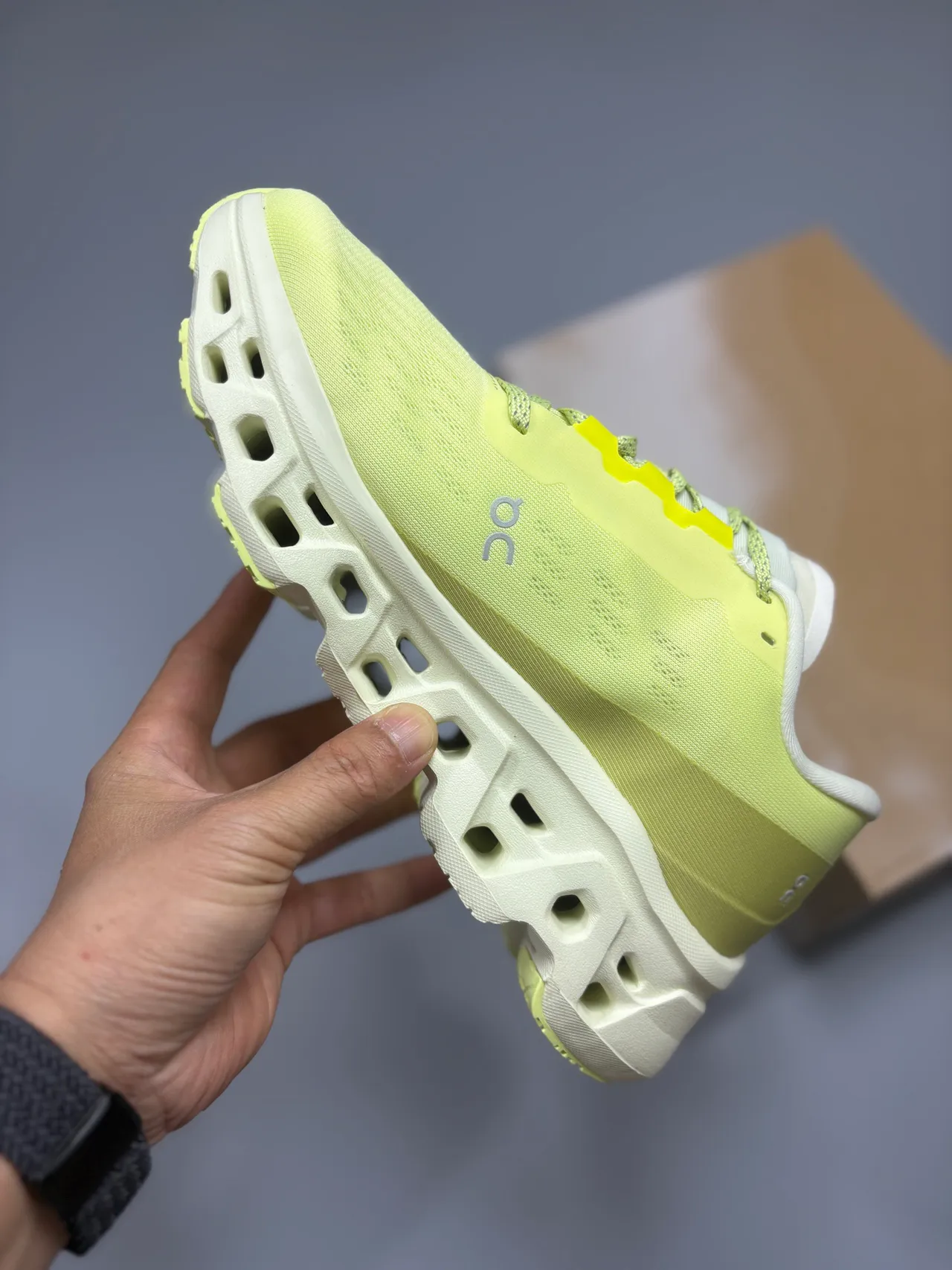 On Cloudmonster Lime Yellow Running Shoes 3