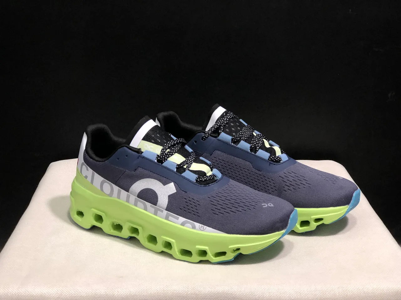 On Cloudmonster Navy Lime Green Running Shoes 4