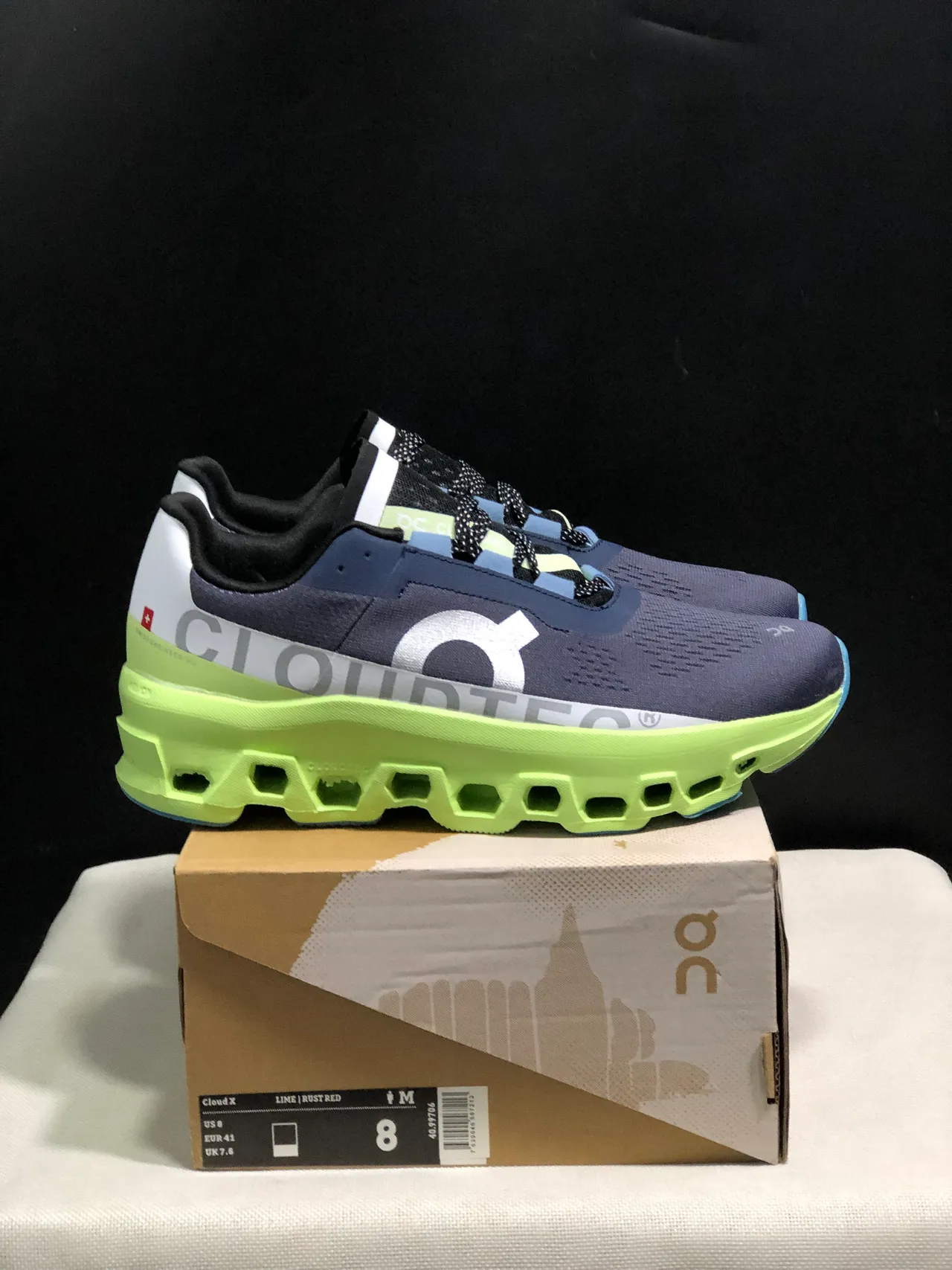 On Cloudmonster Navy Lime Green Running Shoes 5