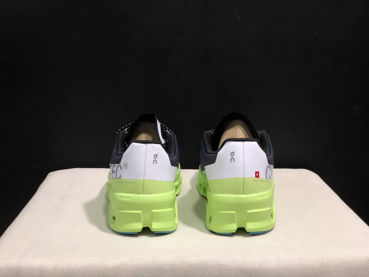 On Cloudmonster Navy Lime Green Running Shoes 7