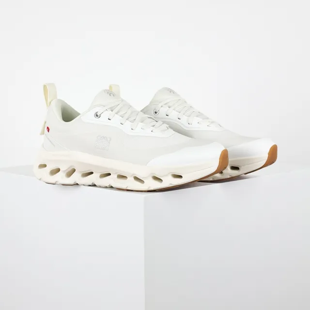 On Cloudmonster Off-White and Gum Running Shoes 3