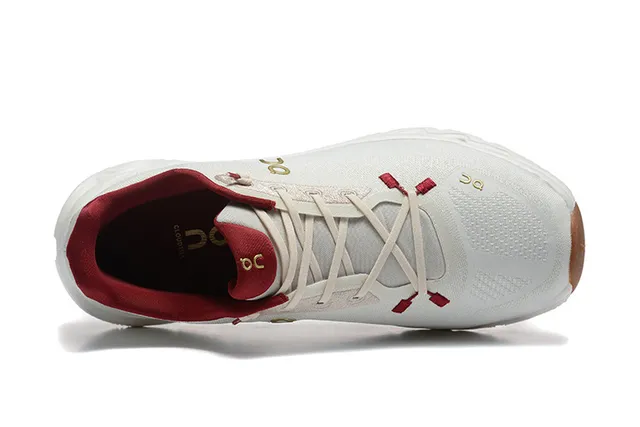 On Cloudmonster Off-White and Red Running Shoes 3