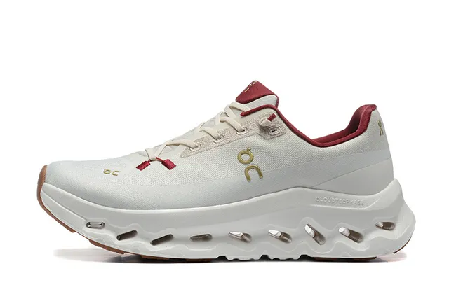 On Cloudmonster Off-White and Red Running Shoes 5