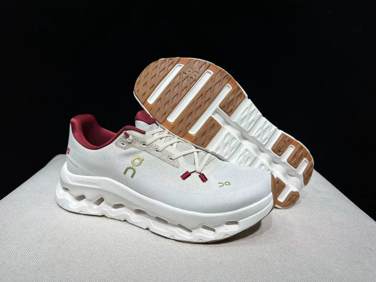 On Cloudmonster Off-White and Red Running Shoes 6