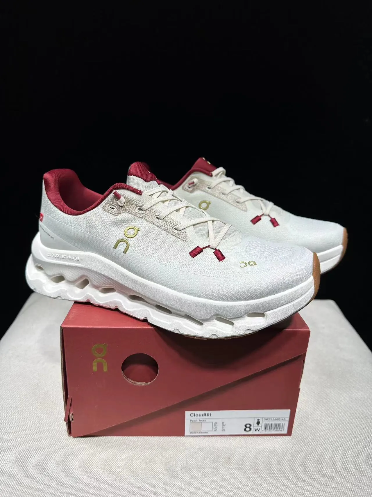On Cloudmonster Off-White and Red Running Shoes 7