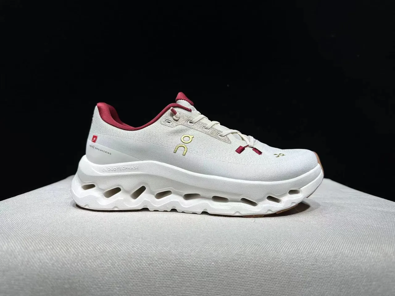 On Cloudmonster Off-White and Red Running Shoes 10