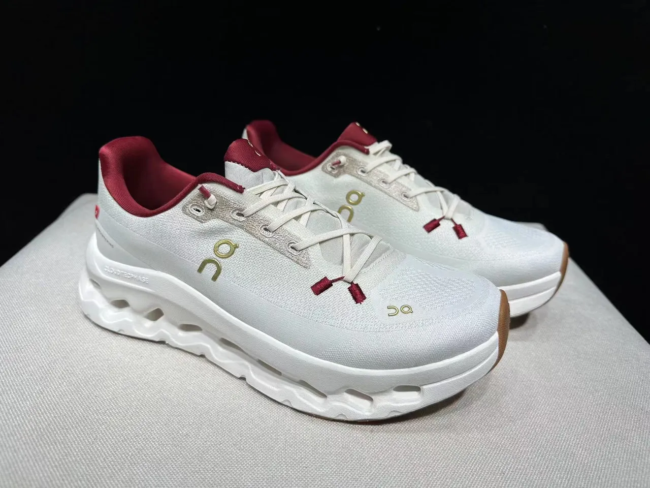 On Cloudmonster Off-White and Red Running Shoes 11