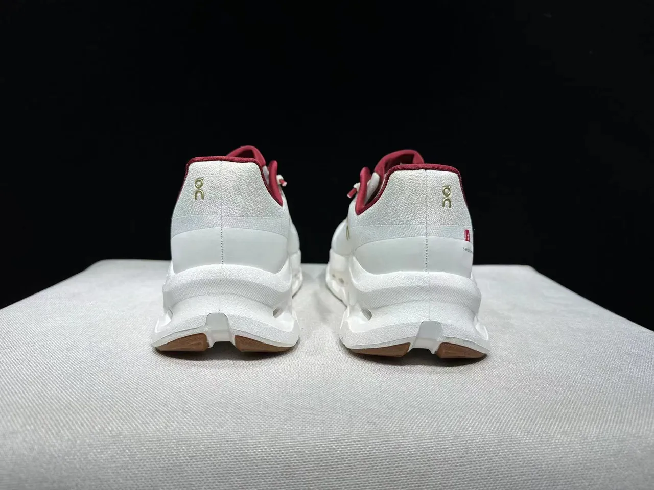 On Cloudmonster Off-White and Red Running Shoes 13