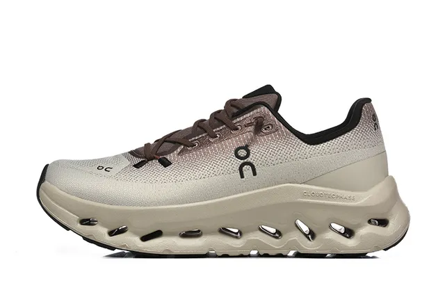 On CloudTec Phase Beige Brown Engineered Knit Upper Hollowed Midsole Running Shoes 5