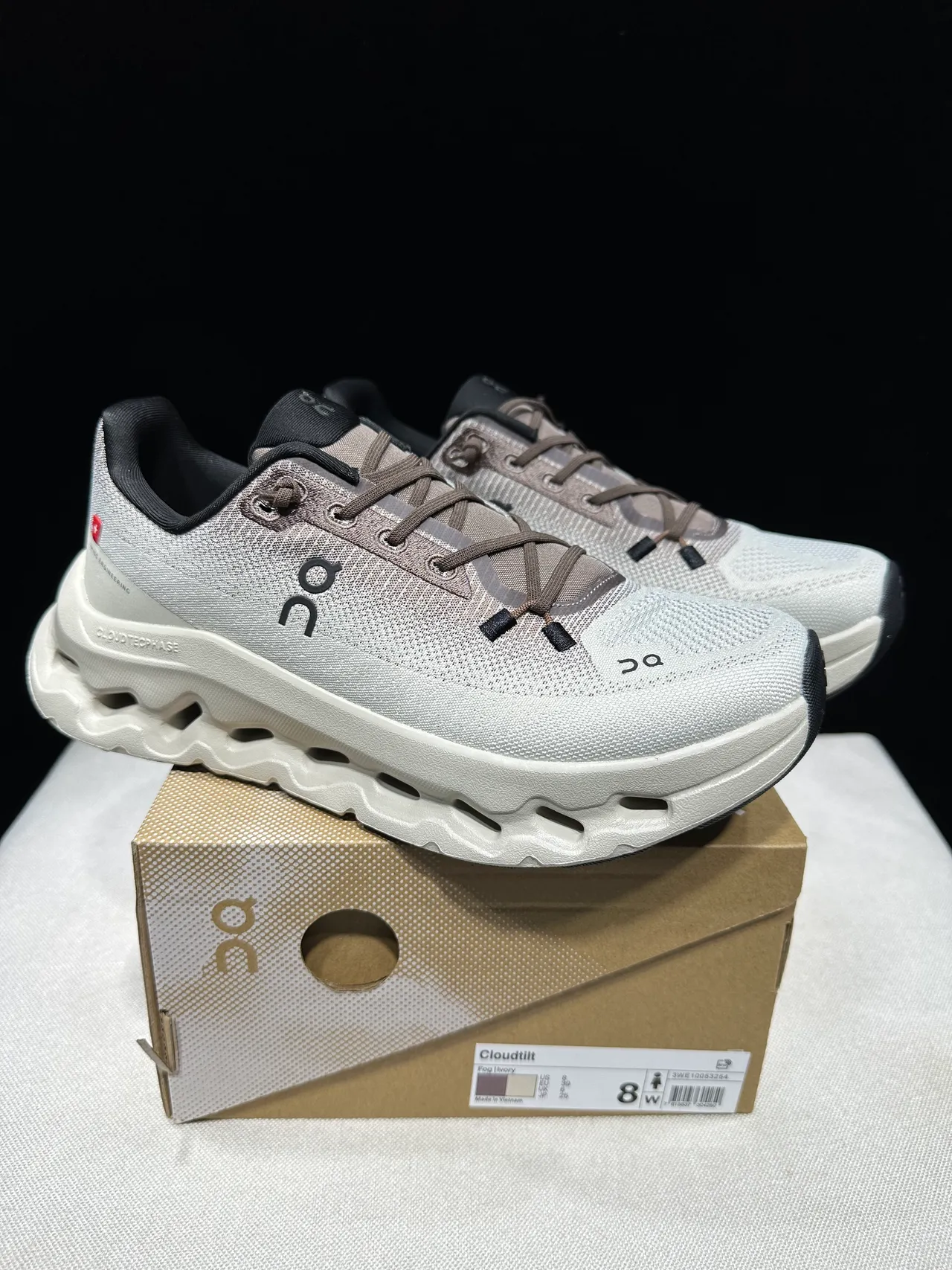 On CloudTec Phase Beige Brown Engineered Knit Upper Hollowed Midsole Running Shoes 13