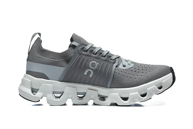 On Gray Knit Running Sneaker 4