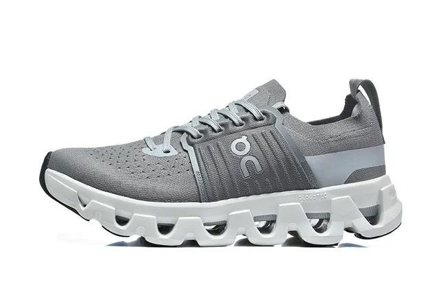 On Gray Knit Running Sneaker 5